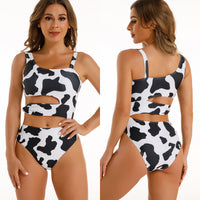 Women Black and White Cow Skin Print Cutout One-Piece Swimsuit - KaleaBoutique.com