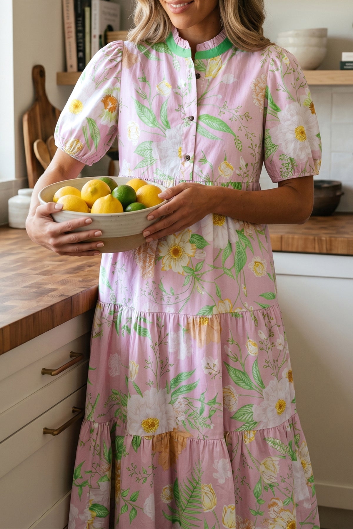 KaleaBoutique Comfortable Floral Print Short Puff Sleeve High Waist Tiered Maxi Dress - KaleaBoutique.com