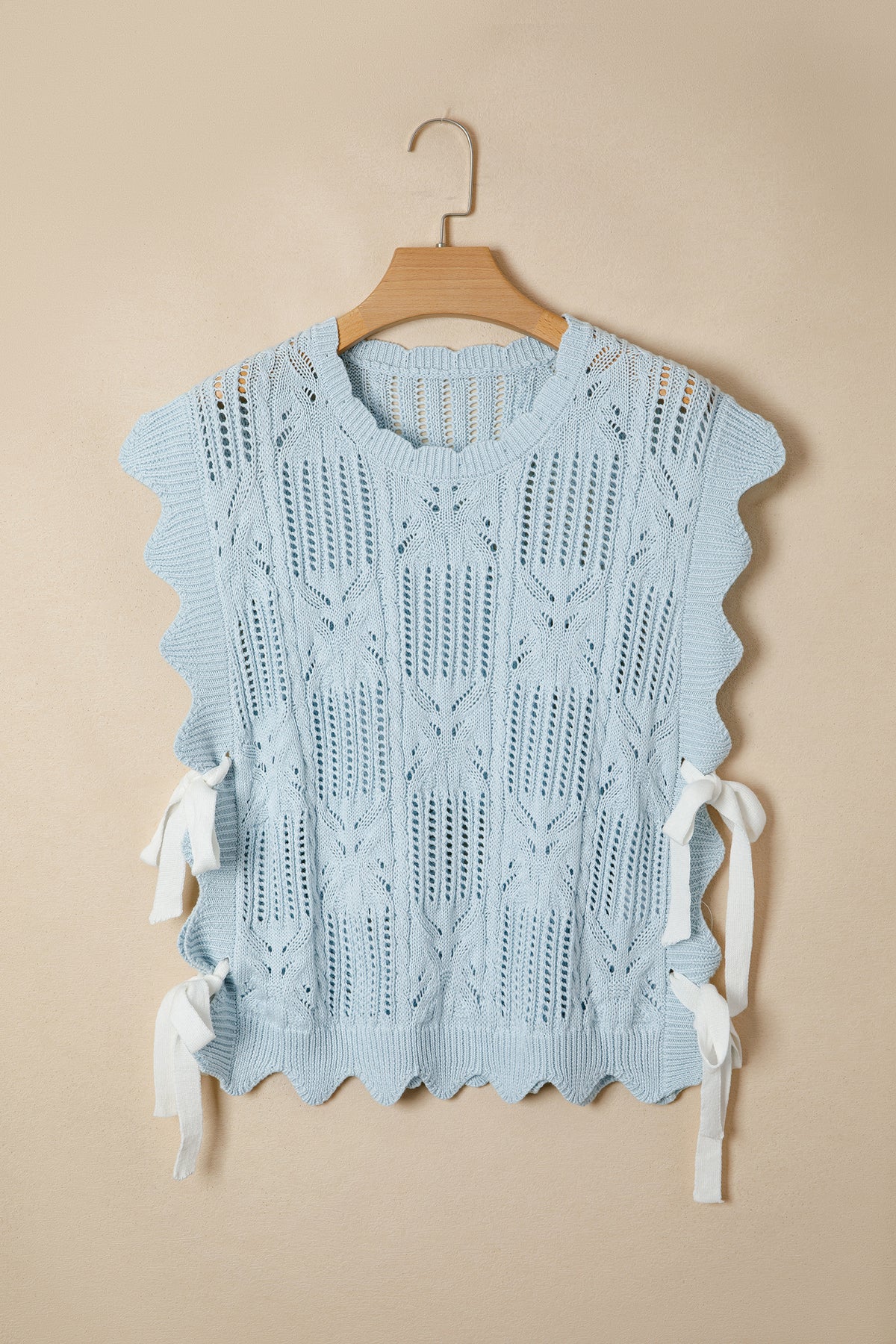 KaleaBoutique Stylish Pointelle Knit Patterned Scalloped Trim Short Sleeve Sweater - KaleaBoutique.com
