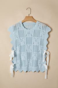 KaleaBoutique Stylish Pointelle Knit Patterned Scalloped Trim Short Sleeve Sweater - KaleaBoutique.com