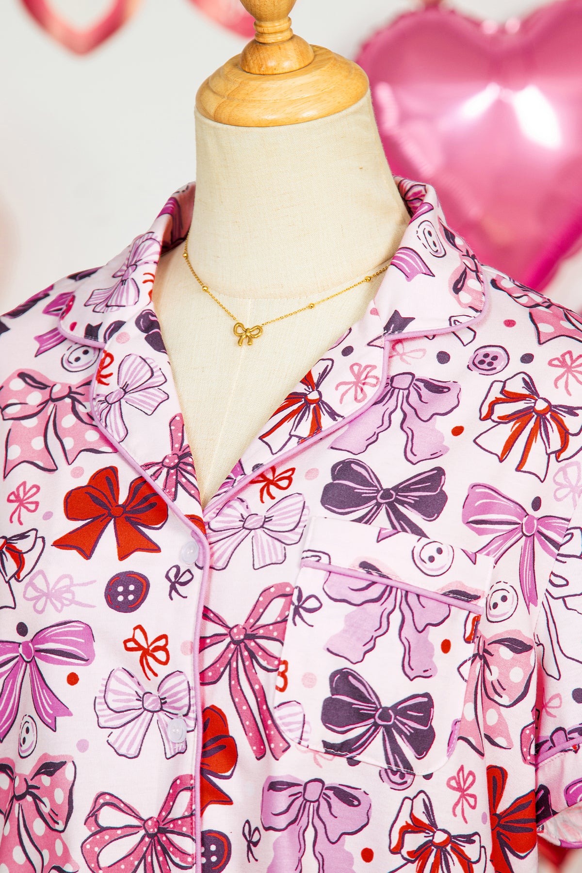 KaleaBoutique Stylish Cute Ribbon Bows Printed 2pcs Short Pajama Set - KaleaBoutique.com