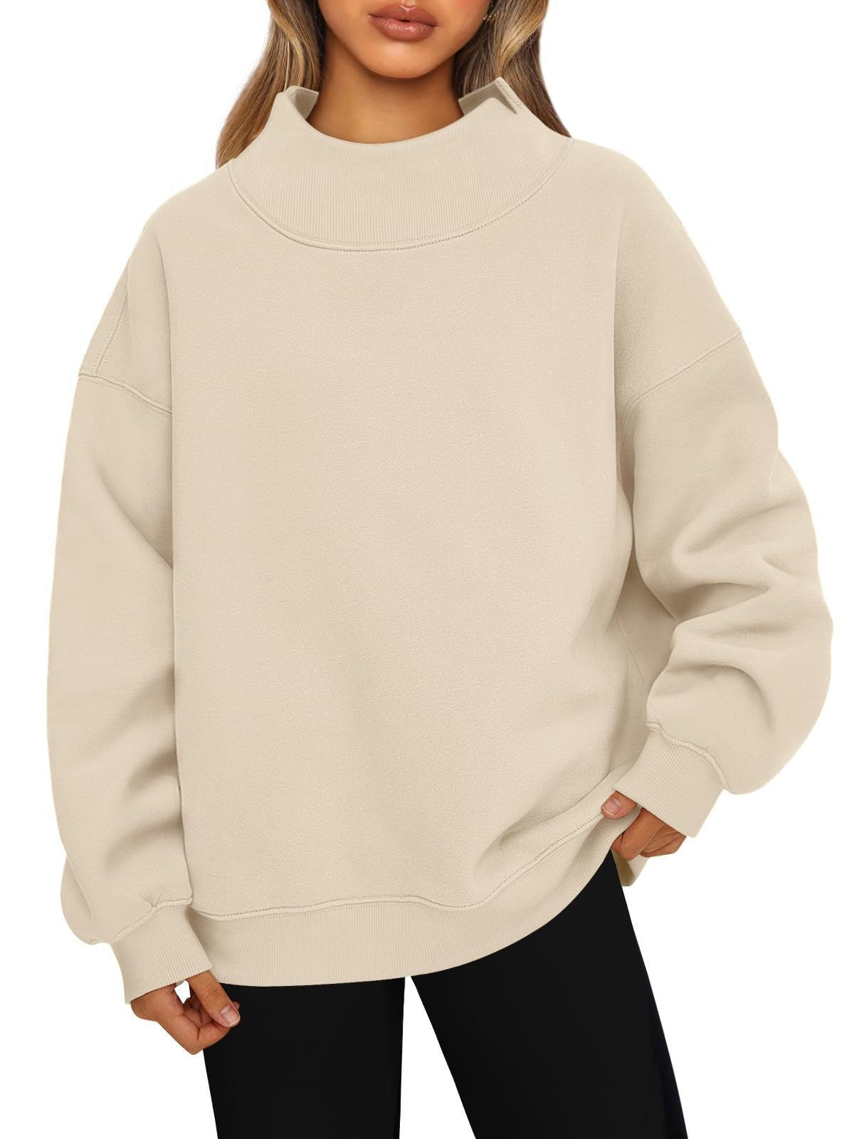 Women's Relaxed-Fit Mock-Neck Drop-Shoulder Sweatshirt - KaleaBoutique.com