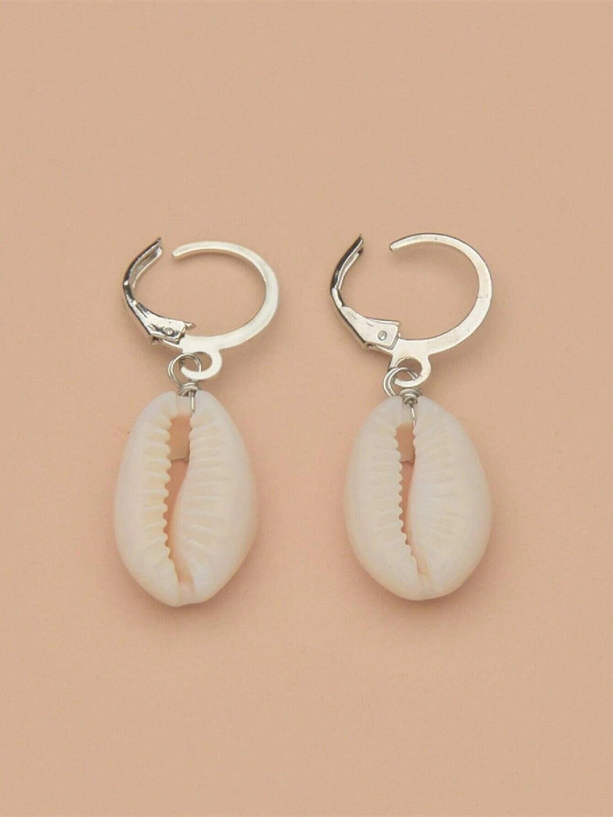 African Cowrie Seashell Hoop Earrings, White Kauri Beach Wedding Earrings, Bridal Shower Shell Dangle Lever Earrings - KaleaBoutique.com