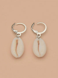 African Cowrie Seashell Hoop Earrings, White Kauri Beach Wedding Earrings, Bridal Shower Shell Dangle Lever Earrings - KaleaBoutique.com