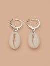 African Cowrie Seashell Hoop Earrings, White Kauri Beach Wedding Earrings, Bridal Shower Shell Dangle Lever Earrings - KaleaBoutique.com