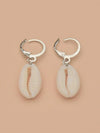 African Cowrie Seashell Hoop Earrings, White Kauri Beach Wedding Earrings, Bridal Shower Shell Dangle Lever Earrings - KaleaBoutique.com