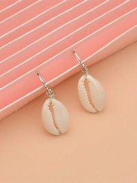 African Cowrie Seashell Hoop Earrings, White Kauri Beach Wedding Earrings, Bridal Shower Shell Dangle Lever Earrings - KaleaBoutique.com