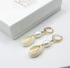 African Cowrie Seashell Dangle Lever Back Earrings, White Pearl Wedding Shell Dangle Earrings - KaleaBoutique.com