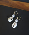 African Cowrie Seashell Dangle Lever Back Earrings, White Pearl Wedding Shell Dangle Earrings - KaleaBoutique.com