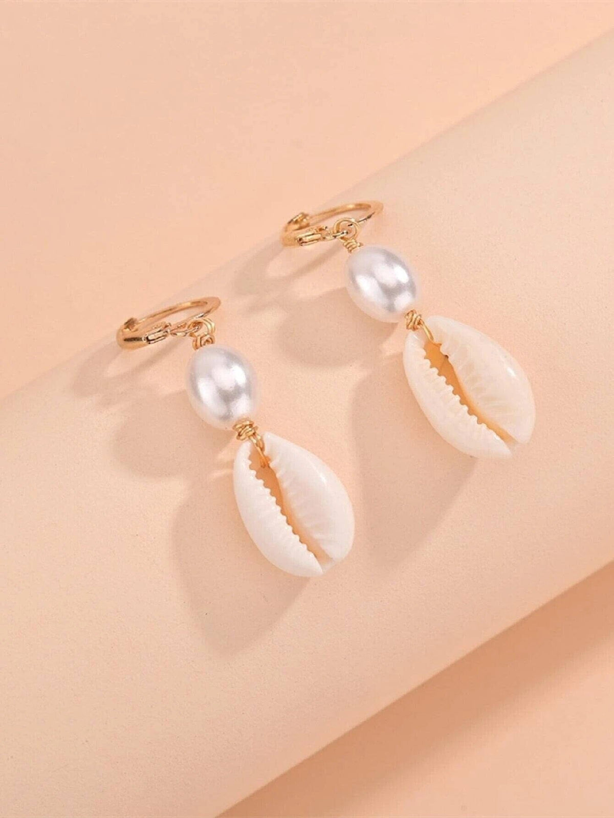 African Cowrie Seashell Dangle Lever Back Earrings, White Pearl Wedding Shell Dangle Earrings - KaleaBoutique.com