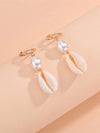 African Cowrie Seashell Dangle Lever Back Earrings, White Pearl Wedding Shell Dangle Earrings - KaleaBoutique.com