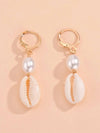 African Cowrie Seashell Dangle Lever Back Earrings, White Pearl Wedding Shell Dangle Earrings - KaleaBoutique.com