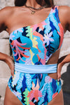 KaleaBoutique Beautiful Asymmetric Cutout Belted Printed One-piece Swimwear - KaleaBoutique.com