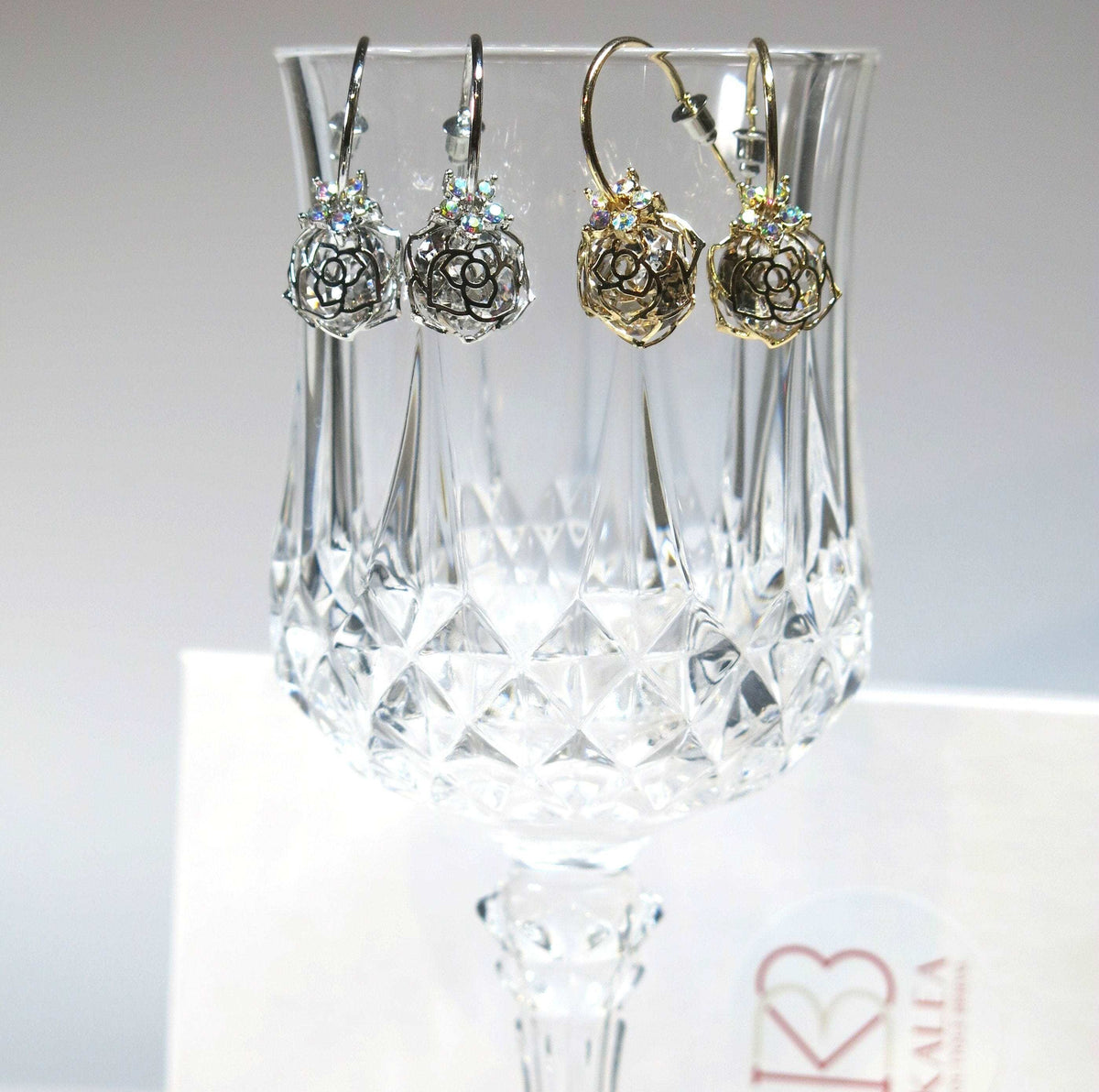 Aurora Borealis Flower Charm Hoop Earrings, AB Crystal Hooped Studs, Wedding Bridal or Bridesmaid Hoop Earring Studs - KaleaBoutique.com