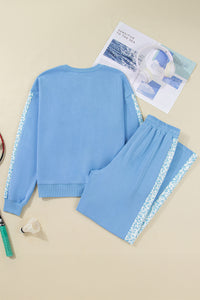 KaleaBoutique Comfortable Floral Patchwork Drop Shoulder Pullover and Sweatpants Lounge Set - KaleaBoutique.com