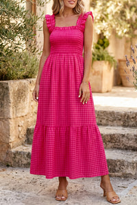 KaleaBoutique Comfortable Plaid Square Neck Fit-and-flared Vacation Sundress - KaleaBoutique.com