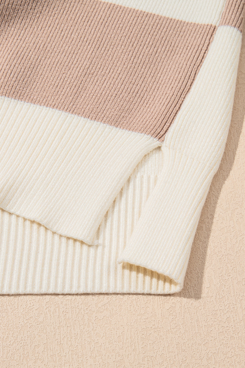 KaleaBoutique Checkered Side Slits Drop Shoulder Oversized Sweater - KaleaBoutique.com
