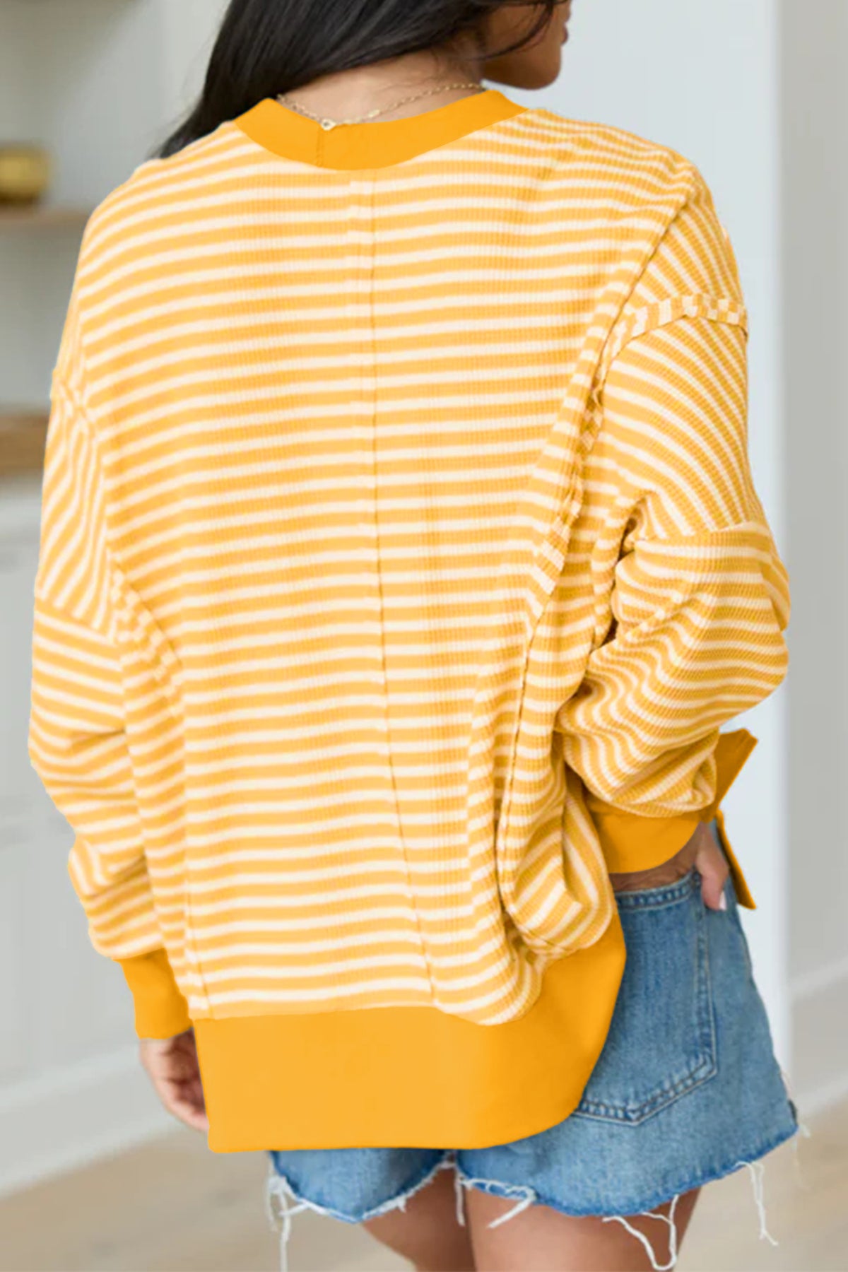 KaleaBoutique Stylish Textured Knit Color Block Trim Split Hem Long Sleeve Top - KaleaBoutique.com