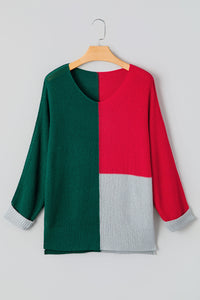 Color Block Knit V Neck Loose Sweater - KaleaBoutique.com