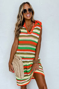 KaleaBoutique Stylish Eyelet Sleeveless Buttoned Split Neck Sweater Dress - KaleaBoutique.com
