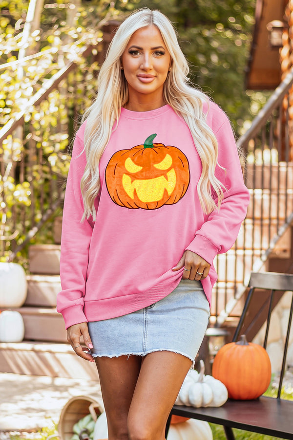 KaleaBoutique Stylish Embroidered Pumpkin Face Long Sleeve Round Neck Sweatshirt - KaleaBoutique.com