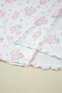 KaleaBoutique Stylish Floral Lettuce Trim Tee and Shorts Ribbed Lounge Set - KaleaBoutique.com