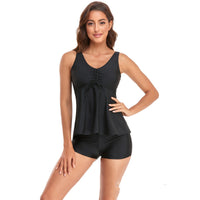 Women's Ruched-Front Flared Tankini Set with Swim Shorts - KaleaBoutique.com