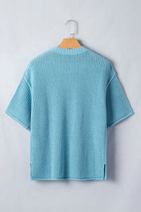 KaleaBoutique Comfortable Exposed Seam Detail Half Sleeve Loose Sweater - KaleaBoutique.com