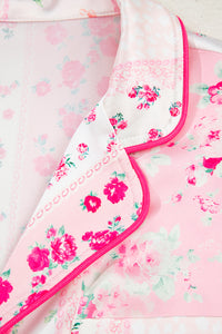 KaleaBoutique Comfortable Mixed Floral Print Contrast Piping Trim Satin Tie 2pcs Pajama Set - KaleaBoutique.com