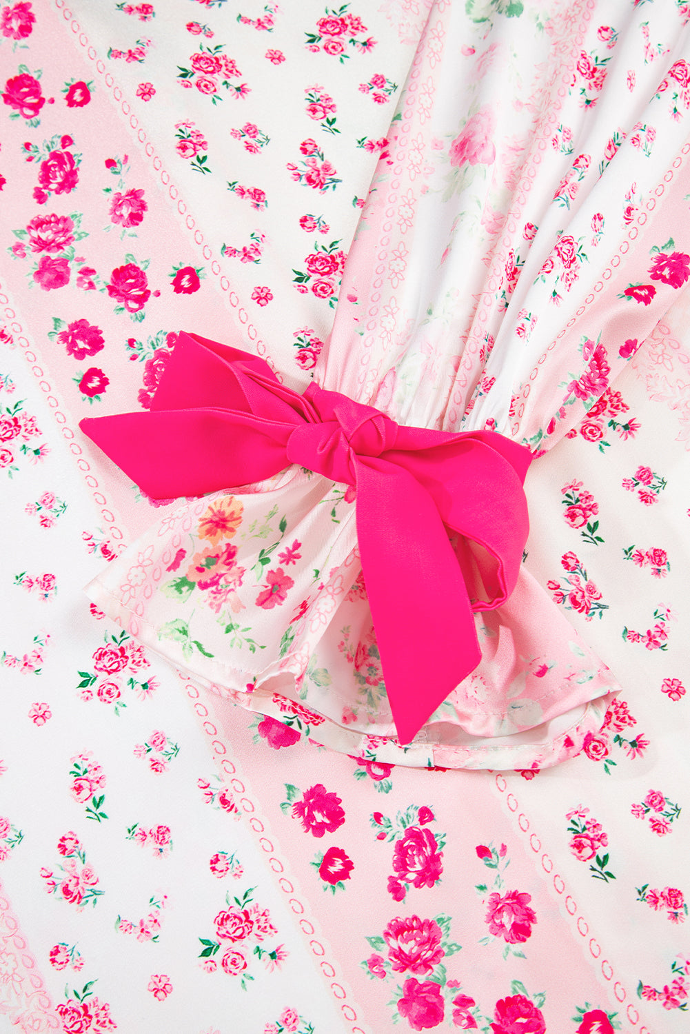KaleaBoutique Comfortable Mixed Floral Print Contrast Piping Trim Satin Tie 2pcs Pajama Set - KaleaBoutique.com