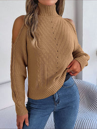 Women's Cold-Shoulder Mock-Neck Pullover Sweater - KaleaBoutique.com