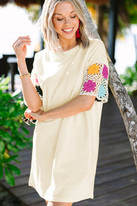 KaleaBoutique Stylish Floral Crochet Splicing Sleeve T Shirt Dress - KaleaBoutique.com