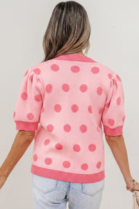 KaleaBoutique Comfortable Polka Dot Puff Short Sleeve Sweater Top - KaleaBoutique.com