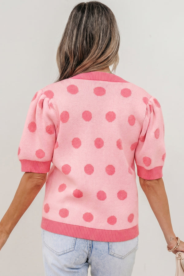KaleaBoutique Comfortable Polka Dot Puff Short Sleeve Sweater Top - KaleaBoutique.com