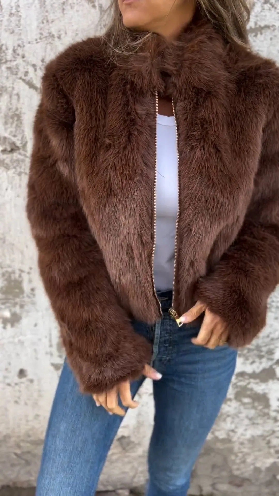 KaleaBoutique Women's Faux-Fur Stand-Collar Zip Jacket - KaleaBoutique.com