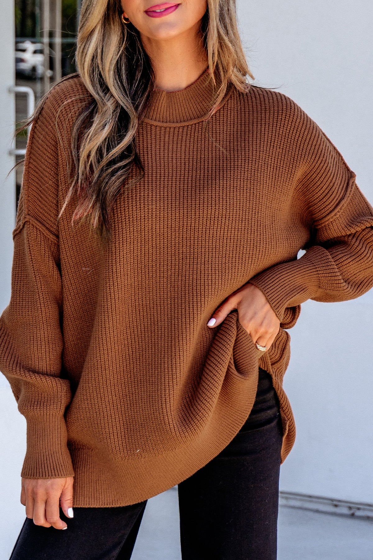 Long Sleeve Ribbed Knit Stand Neck Regular Fit Sweater - KaleaBoutique.com