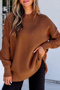 Long Sleeve Ribbed Knit Stand Neck Regular Fit Sweater - KaleaBoutique.com