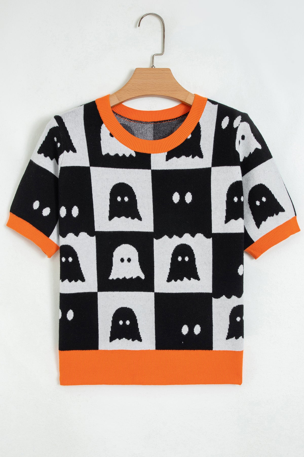 KaleaBoutique Stylish Geometric Ghost Color Block Trim Short Sleeve Knit Sweater - KaleaBoutique.com