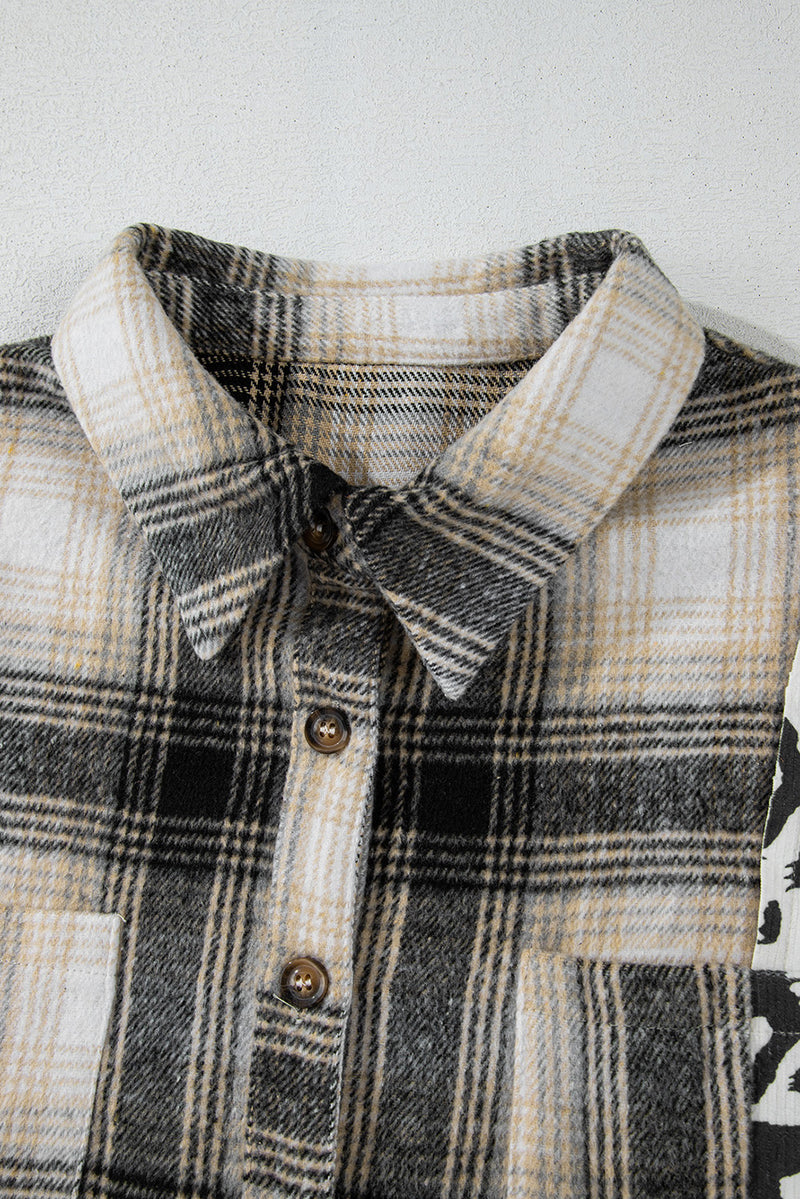 KaleaBoutique Plus Size Plaid Leopard Printed Patchwork Button Up Shacket - KaleaBoutique.com
