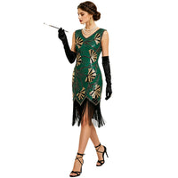 Women's Vintage V-Neck Sequin Tassel Evening Dress - KaleaBoutique.com