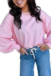 KaleaBoutique Stylish Solid Color Raw Seam Lace Detail Loose Casual Sweatshirt - KaleaBoutique.com