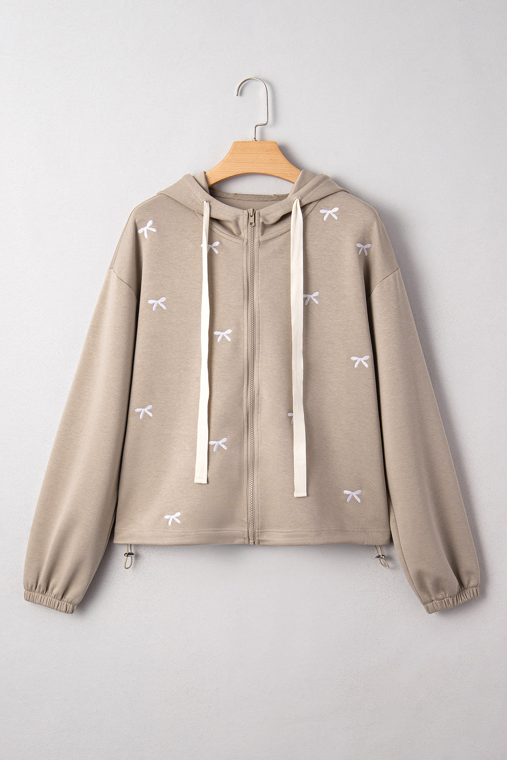 Contrast Bow Embroidered Zip Up Jacket Hoodie - KaleaBoutique.com