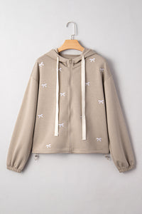 Contrast Bow Embroidered Zip Up Jacket Hoodie - KaleaBoutique.com