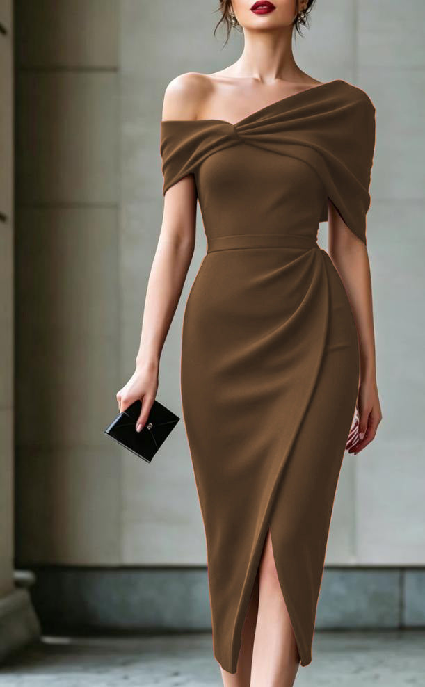 European And American Cross-Border Summer New Elegant Commuting Solid Color Irregular Dress Gown - KaleaBoutique.com