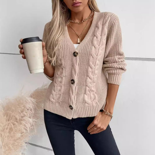 Women's Cable-Knit V-Neck Button-Front Cardigan - KaleaBoutique.com