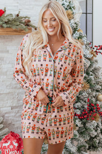 KaleaBoutique Comfortable Nutcracker March Long Sleeve Button Up 2pcs Pajama Short Set - KaleaBoutique.com