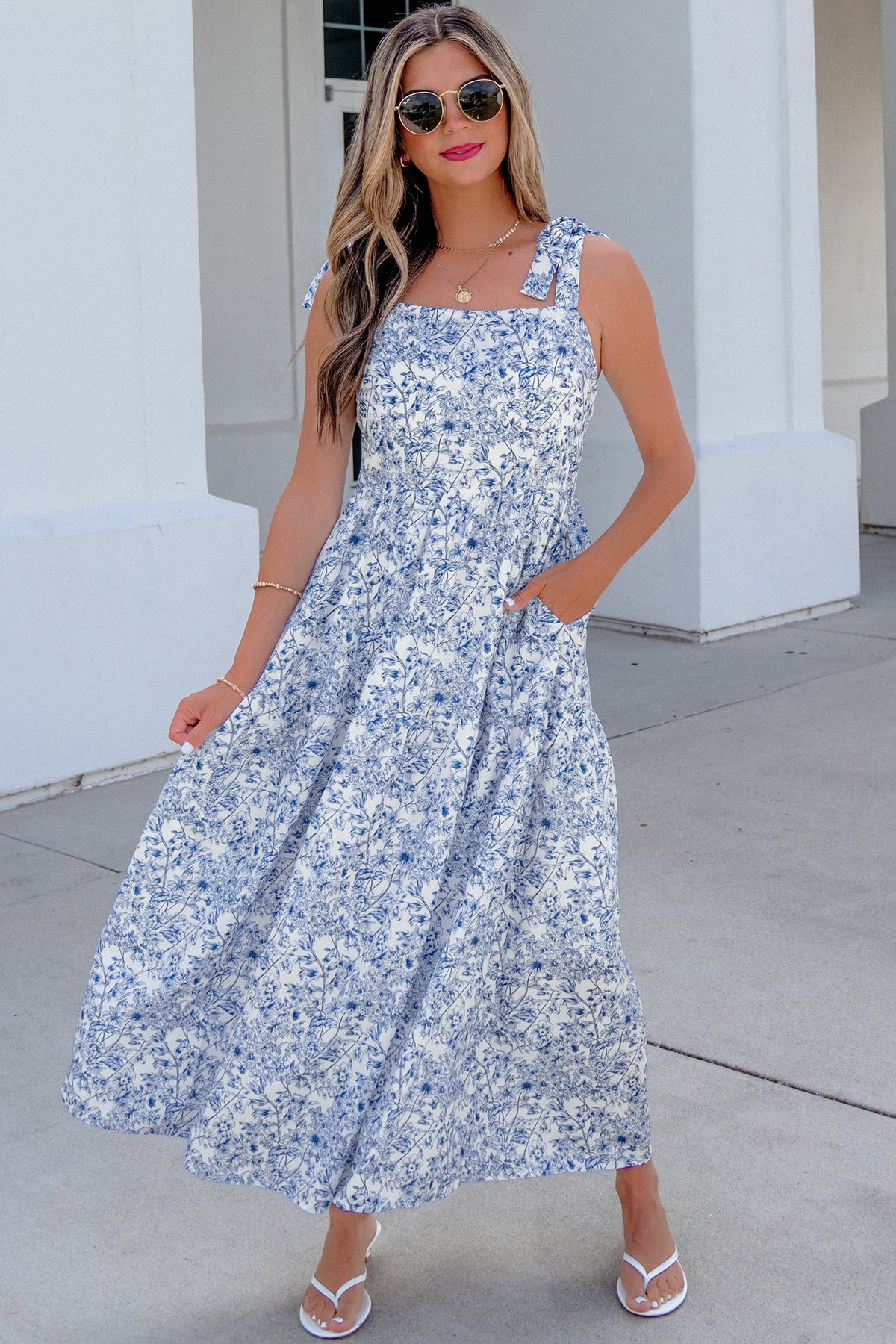 KaleaBoutique Stylish Floral Print Knot Straps High Waist Flared Maxi Dress - KaleaBoutique.com