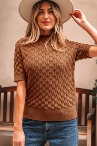 KaleaBoutique Comfortable Fish Scale Textured Knit Ribbed Crew Neck Short Sleeve Sweater - KaleaBoutique.com