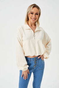 Women's Cropped Half-Zip Loose Fit Pullover Sweatshirt - KaleaBoutique.com