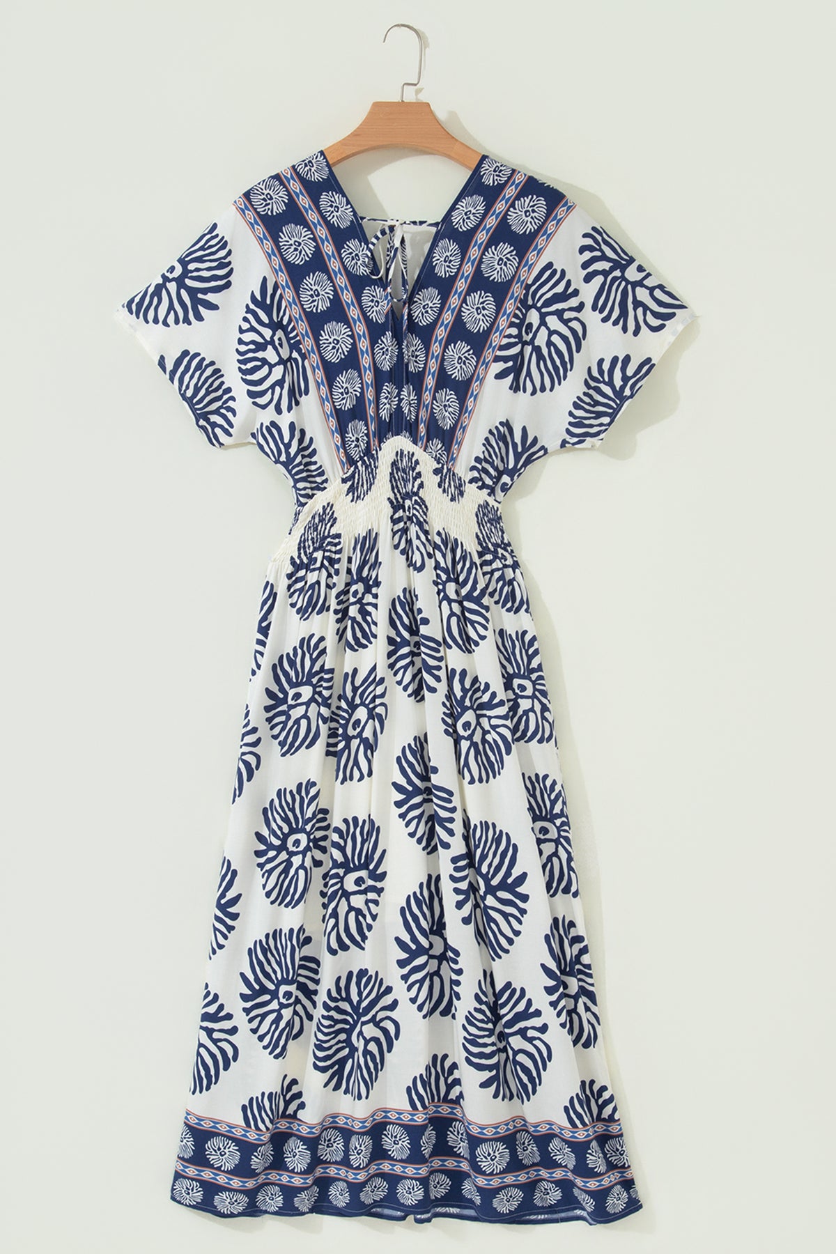 KaleaBoutique Comfortable Boho Floral Print Contrast Patchwork V Neck Dolman Maxi Dress - KaleaBoutique.com